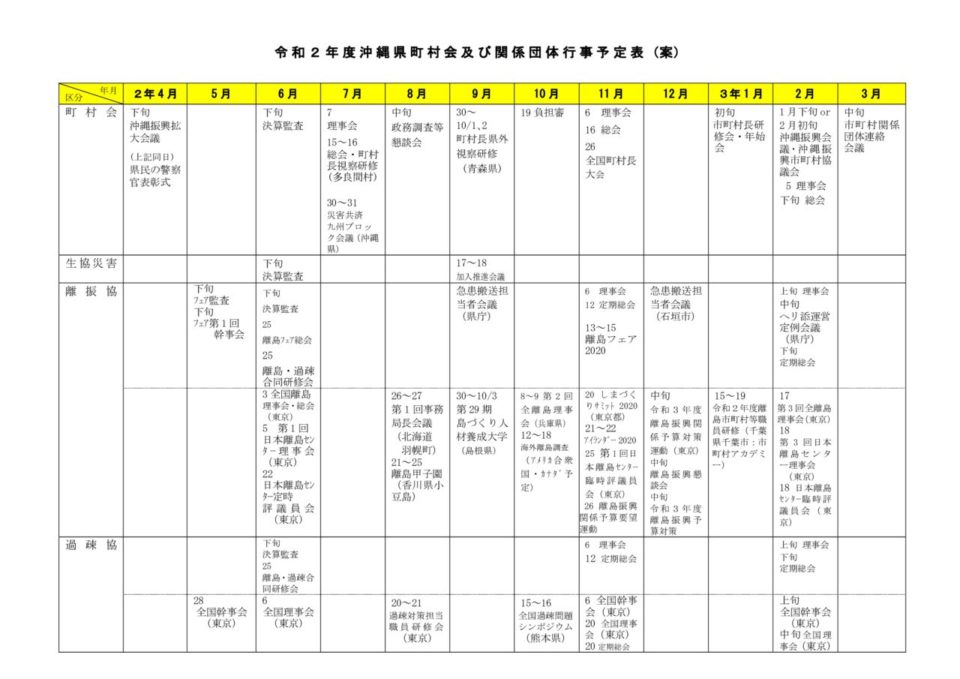 年間行事予定表 沖縄県町村会